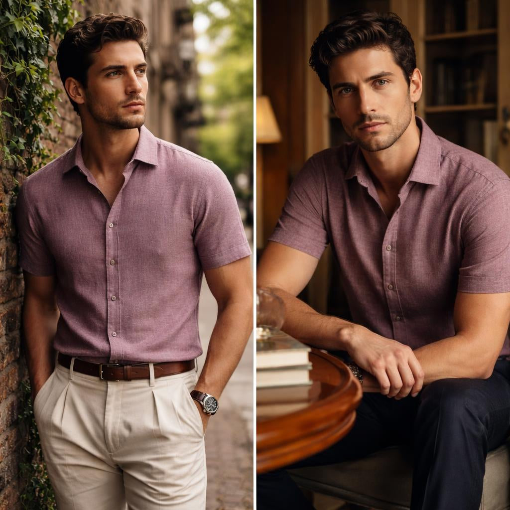 Bella Boston – Dark Red Summer Linen Button-Down Shirt