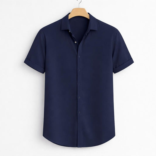 Bella Boston – Navy Blue Summer Linen Button-Down Shirt