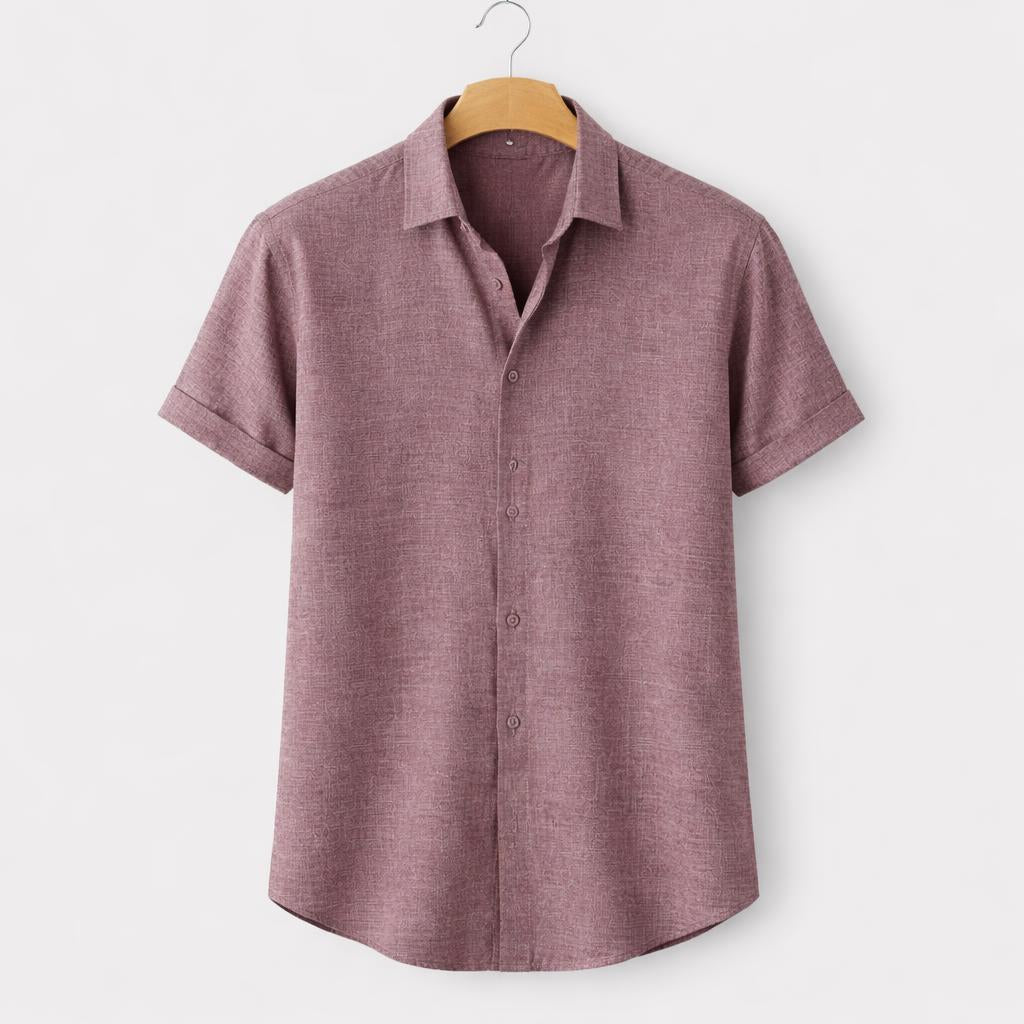 Bella Boston – Dark Red Summer Linen Button-Down Shirt