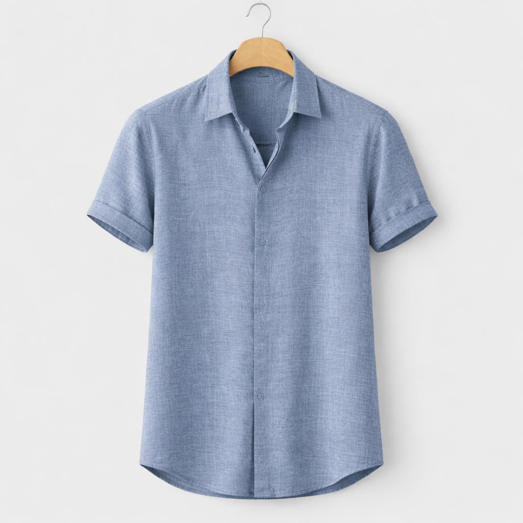 Bella Boston – Denim Blue Summer Linen Button-Down Shirt