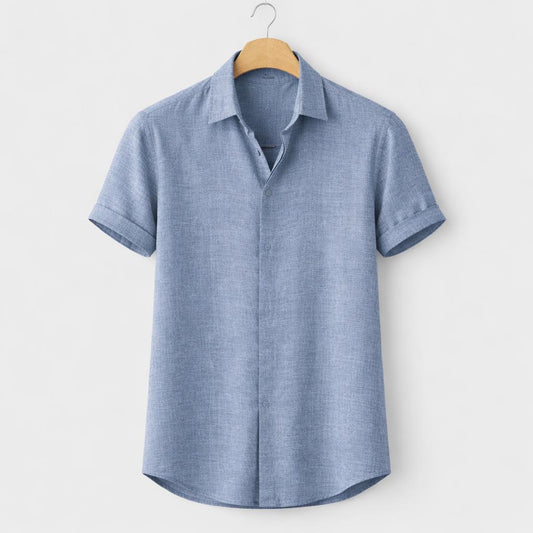 Bella Boston – Denim Blue Summer Linen Button-Down Shirt