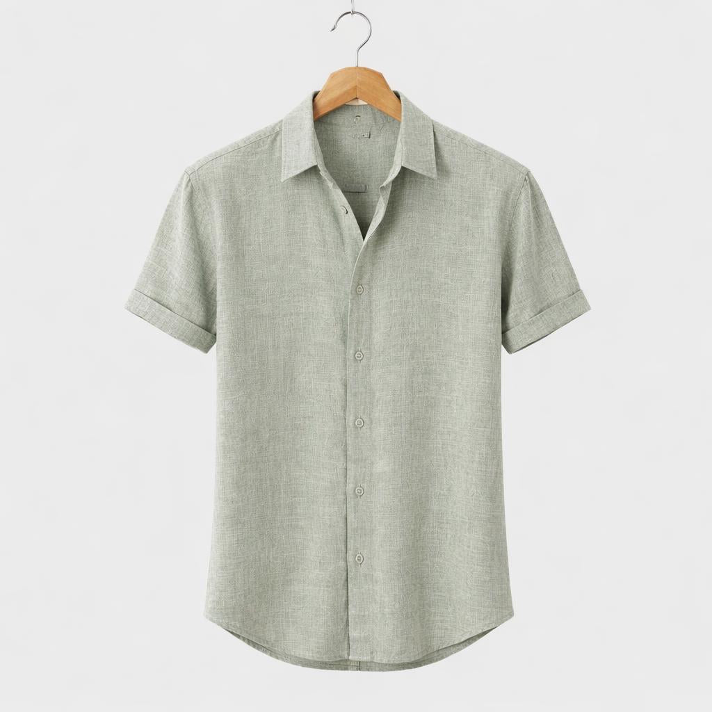 Bella Boston – Light Green Summer Linen Button-Down Shirt