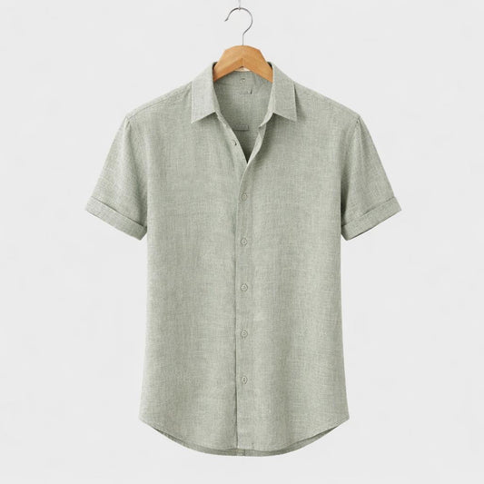 Bella Boston – Light Green Summer Linen Button-Down Shirt